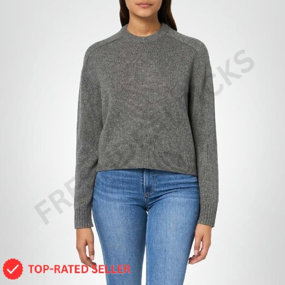 Cashmere Crewneck Pullover Cropped Tapered Sleeves Minimal Chic Elegant